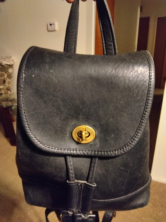 Coach Handbags - Vintage Coach Black Leather #9960 Dayback with Gold Turn-Lock